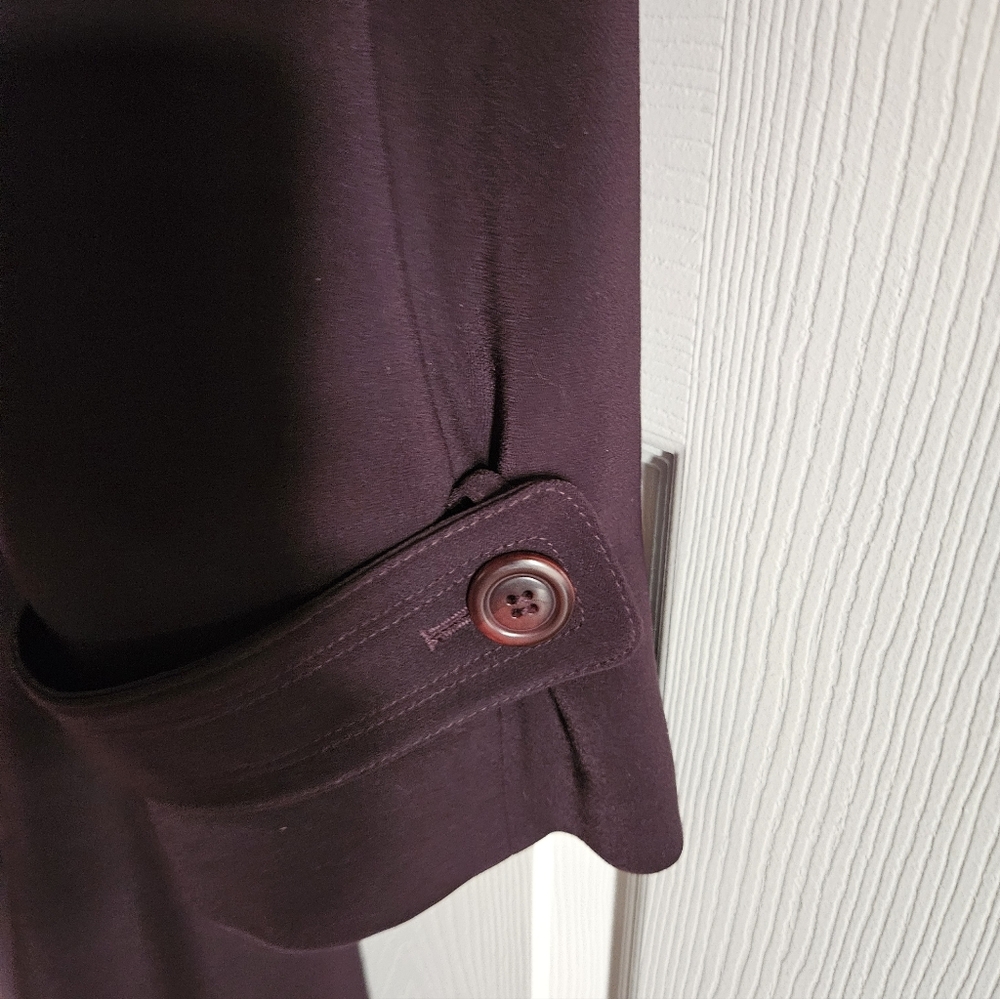 Plum Color Gallery Brand Belted Trench Coat, Removable Hood, Removeable Lining - Picture 3 of 5